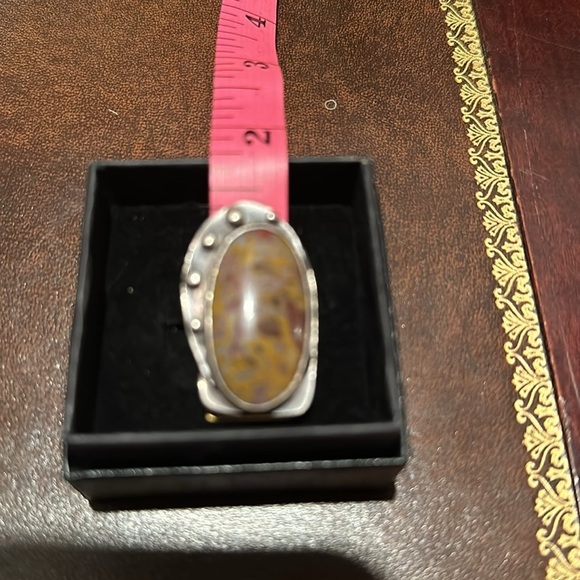 Navajo Ring Vintage Sterling & Jasper Modernist Ring Size 6.5 - Picture 14 of 15